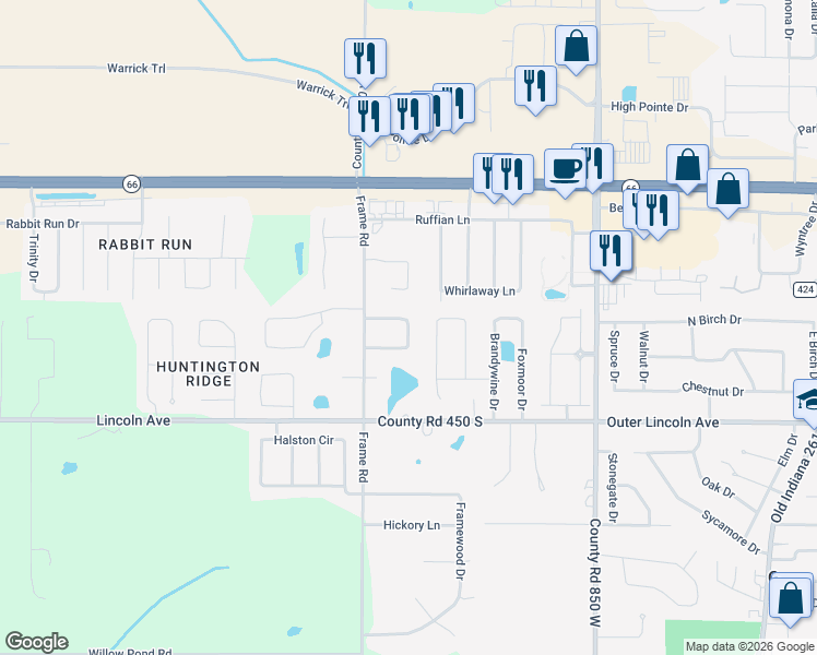 map of restaurants, bars, coffee shops, grocery stores, and more near 8901 Willowbend Drive in Newburgh