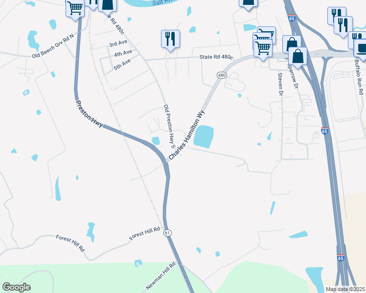 map of restaurants, bars, coffee shops, grocery stores, and more near 221 Kentucky 480 in Shepherdsville