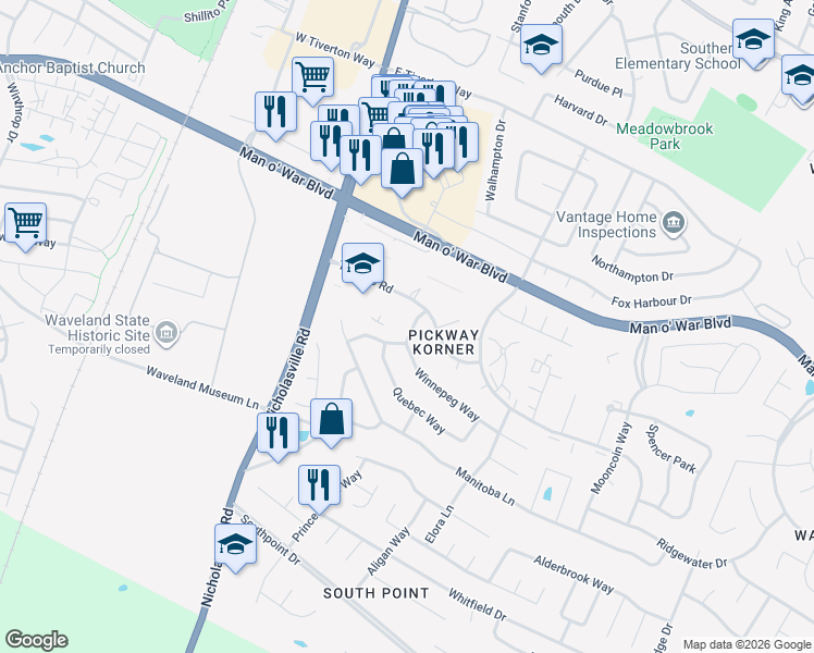 map of restaurants, bars, coffee shops, grocery stores, and more near 4015 Winnepeg Way in Lexington