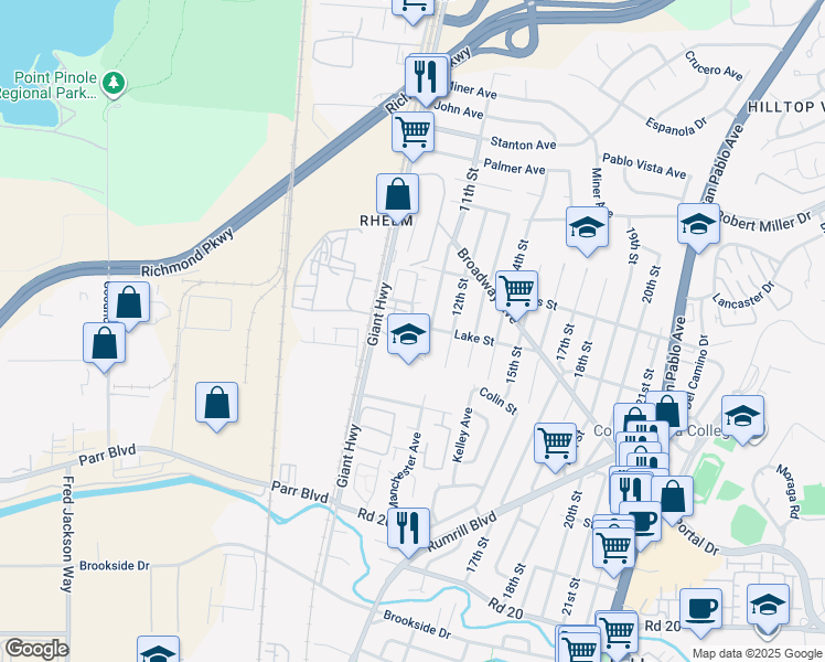 map of restaurants, bars, coffee shops, grocery stores, and more near 1000 Lake Street in San Pablo