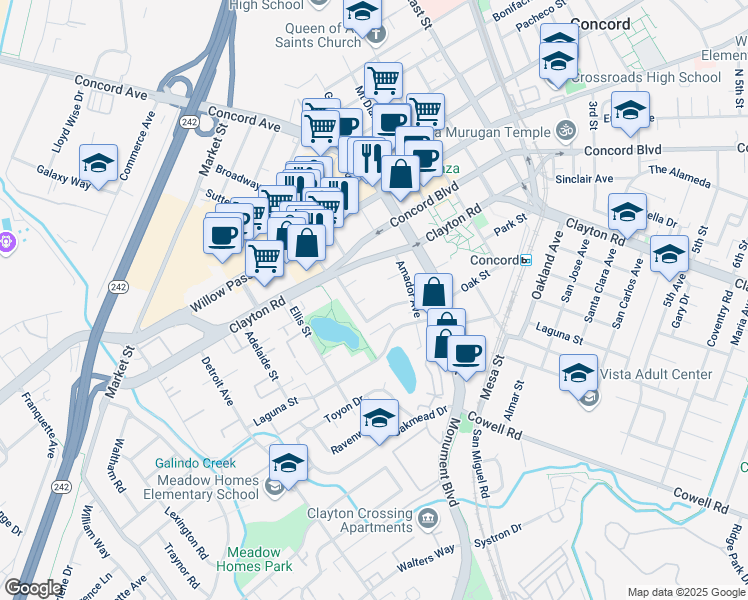 map of restaurants, bars, coffee shops, grocery stores, and more near 1818 Devon Court in Concord