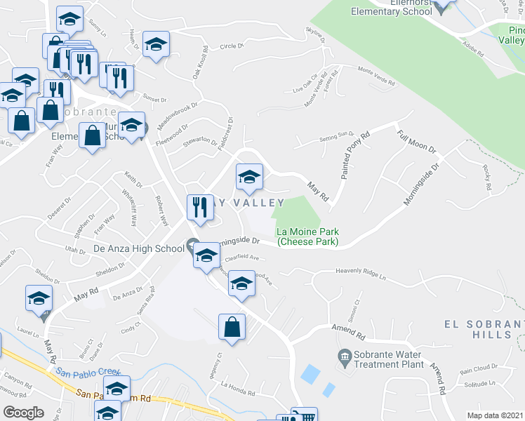 map of restaurants, bars, coffee shops, grocery stores, and more near 3416 Maywood Drive in Richmond