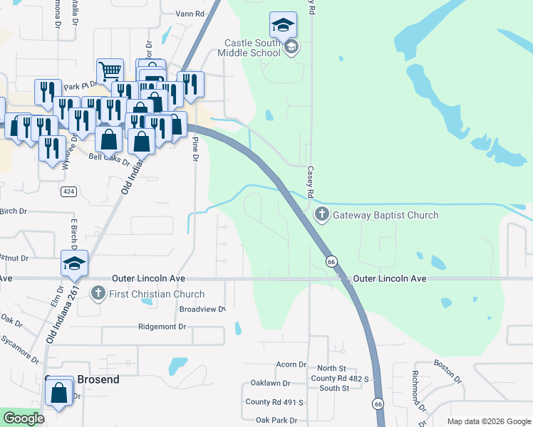 map of restaurants, bars, coffee shops, grocery stores, and more near 4277 Meadowbrook Lane in Newburgh