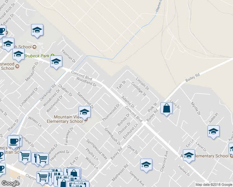 map of restaurants, bars, coffee shops, grocery stores, and more near 4548 Adams Drive in Concord