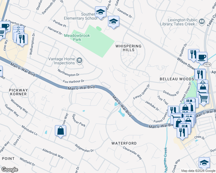 map of restaurants, bars, coffee shops, grocery stores, and more near 3918 Lauren Way in Lexington