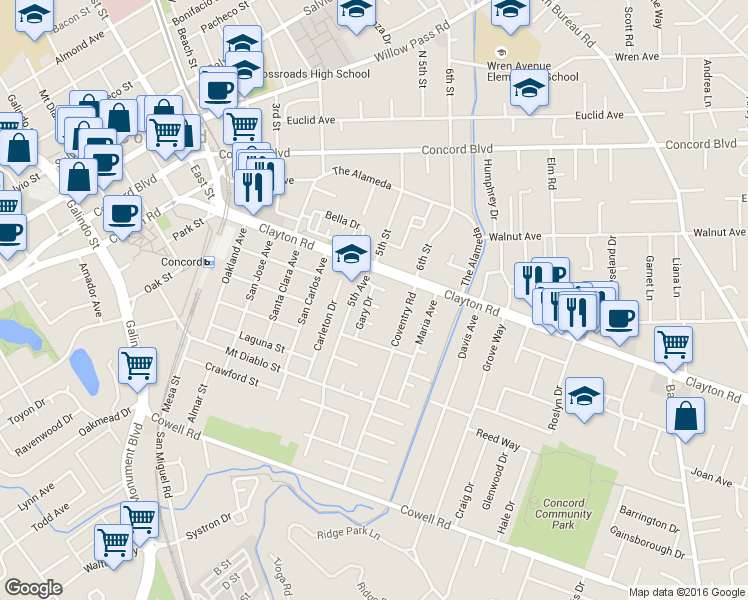 map of restaurants, bars, coffee shops, grocery stores, and more near 3113 Lonee Ct in Concord