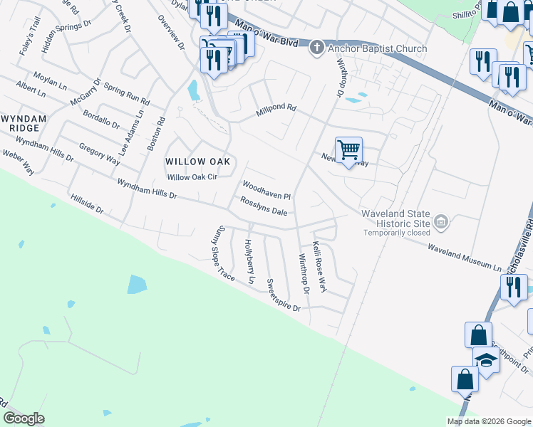 map of restaurants, bars, coffee shops, grocery stores, and more near 732 Rosslyns Dale in Lexington