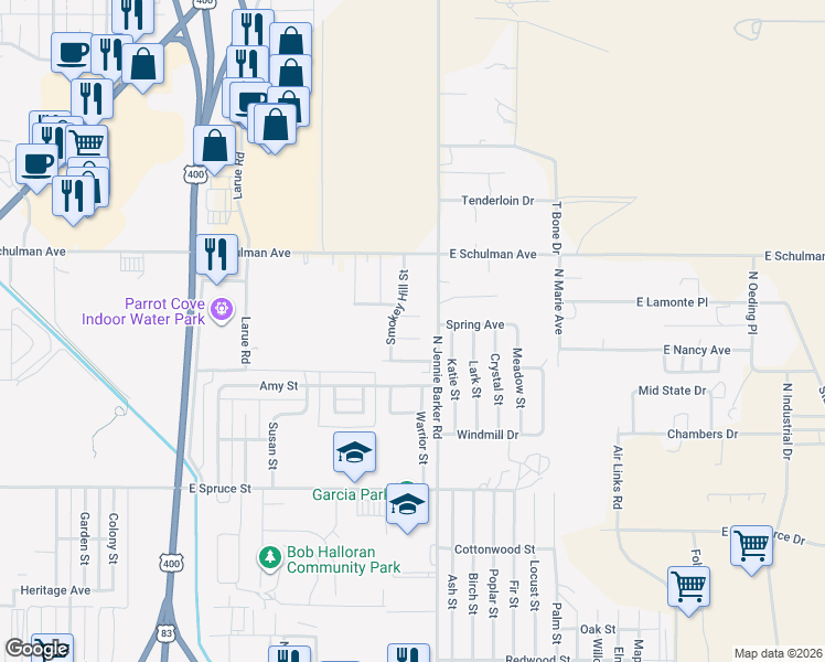 map of restaurants, bars, coffee shops, grocery stores, and more near 3613 Cheyenne Ct in Garden City