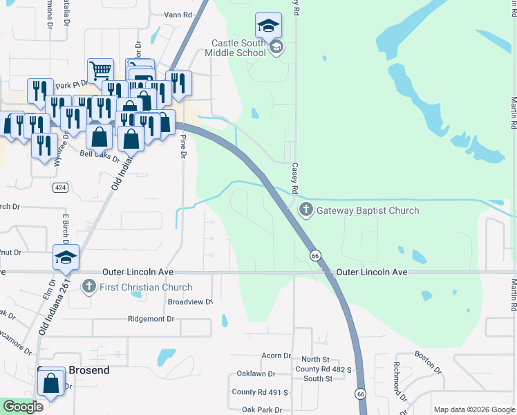 map of restaurants, bars, coffee shops, grocery stores, and more near 4277 Meadowbrook Lane in Newburgh