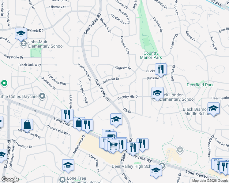 map of restaurants, bars, coffee shops, grocery stores, and more near 4428 Whitehoof Way in Antioch