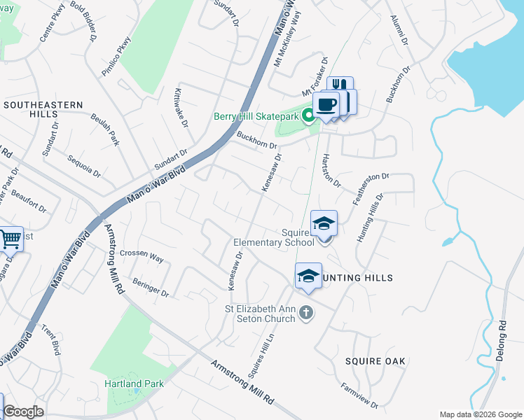map of restaurants, bars, coffee shops, grocery stores, and more near 3361 Kenesaw Drive in Lexington