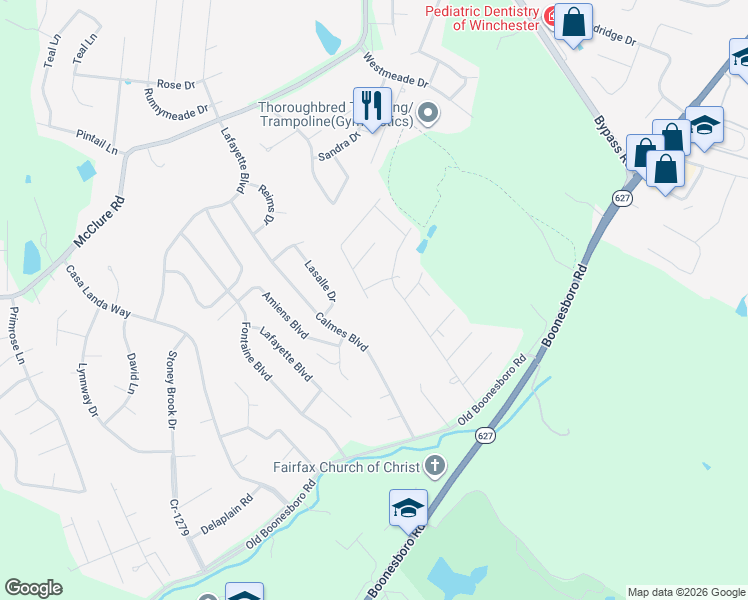 map of restaurants, bars, coffee shops, grocery stores, and more near 203 Cherokee Drive in Winchester