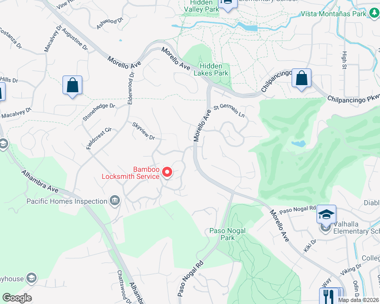 map of restaurants, bars, coffee shops, grocery stores, and more near 825 Cliffside Drive in Pleasant Hill