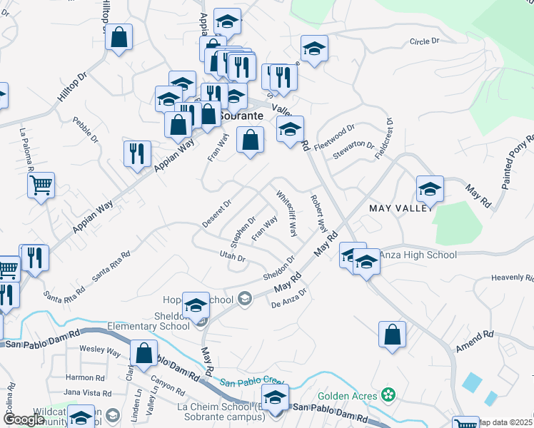 map of restaurants, bars, coffee shops, grocery stores, and more near 3074 Stephen Drive in Richmond