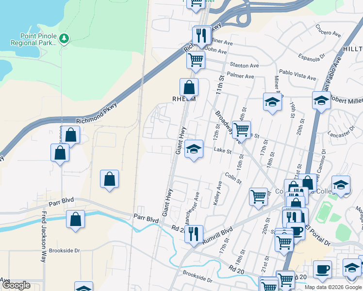map of restaurants, bars, coffee shops, grocery stores, and more near 2701 Holly Street in San Pablo