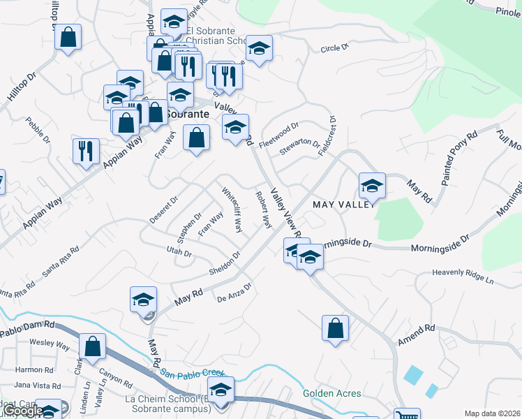 map of restaurants, bars, coffee shops, grocery stores, and more near 4528 Robert Way in Richmond