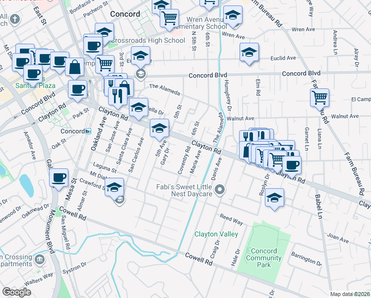 map of restaurants, bars, coffee shops, grocery stores, and more near 1473 Coventry Road in Concord