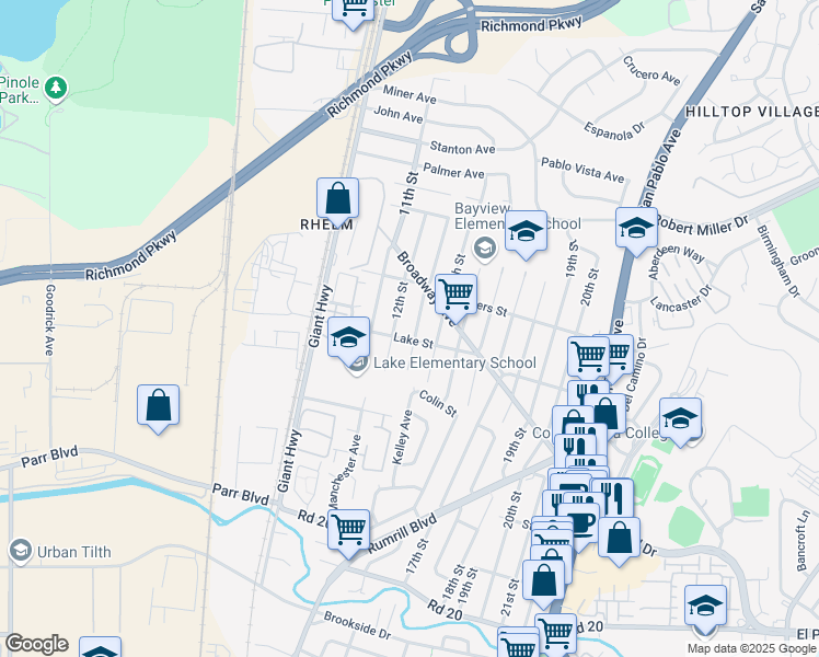 map of restaurants, bars, coffee shops, grocery stores, and more near 2817 13th Street in San Pablo