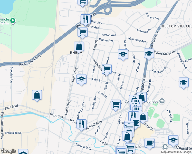 map of restaurants, bars, coffee shops, grocery stores, and more near 2817 13th Street in San Pablo