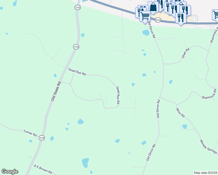 map of restaurants, bars, coffee shops, grocery stores, and more near 119-1099 Quail Run Road in Brandenburg