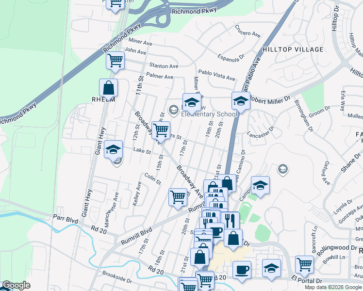 map of restaurants, bars, coffee shops, grocery stores, and more near 2875 17th Street in San Pablo