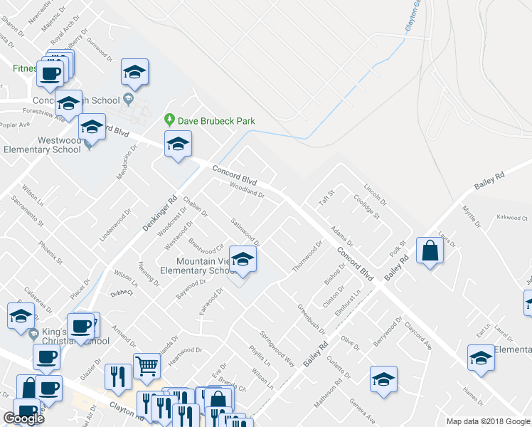 map of restaurants, bars, coffee shops, grocery stores, and more near 1789 Glazier Drive in Concord