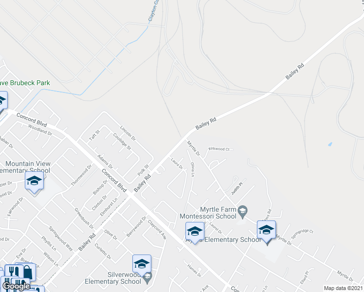 map of restaurants, bars, coffee shops, grocery stores, and more near 70 Olivia Lane in Concord