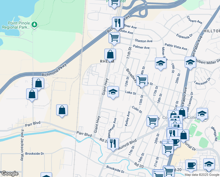 map of restaurants, bars, coffee shops, grocery stores, and more near 2716 Holly Street in San Pablo