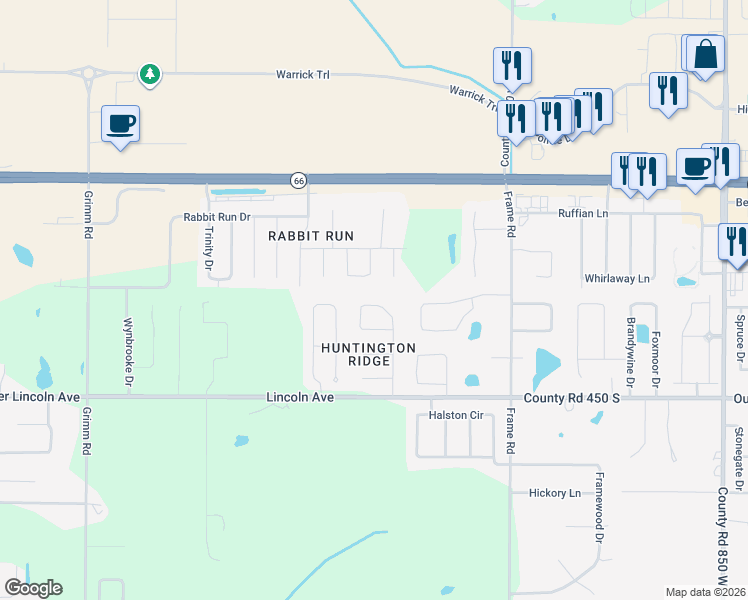 map of restaurants, bars, coffee shops, grocery stores, and more near 4328 Huntington Ridge Cir in Newburgh