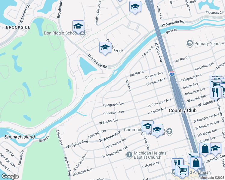 map of restaurants, bars, coffee shops, grocery stores, and more near 3221 De Ovan Avenue in Stockton