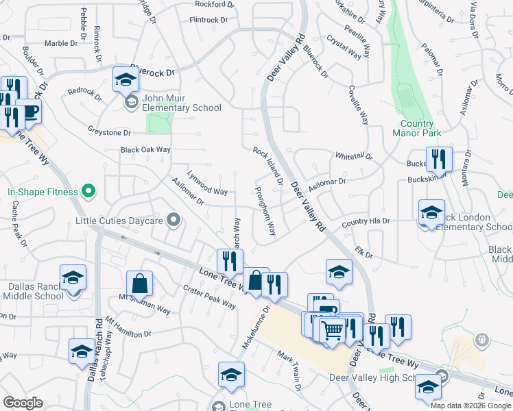 map of restaurants, bars, coffee shops, grocery stores, and more near 2225 Asilomar Drive in Antioch