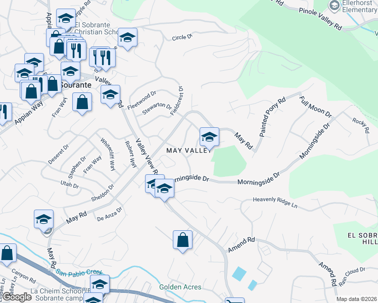 map of restaurants, bars, coffee shops, grocery stores, and more near 3416 Maywood Drive in Richmond