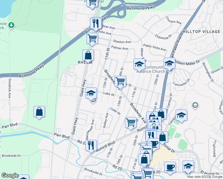 map of restaurants, bars, coffee shops, grocery stores, and more near 2816 13th Street in San Pablo