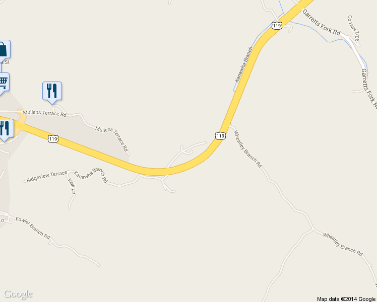 map of restaurants, bars, coffee shops, grocery stores, and more near 152 Kanawha Branch Road in Chapmanville