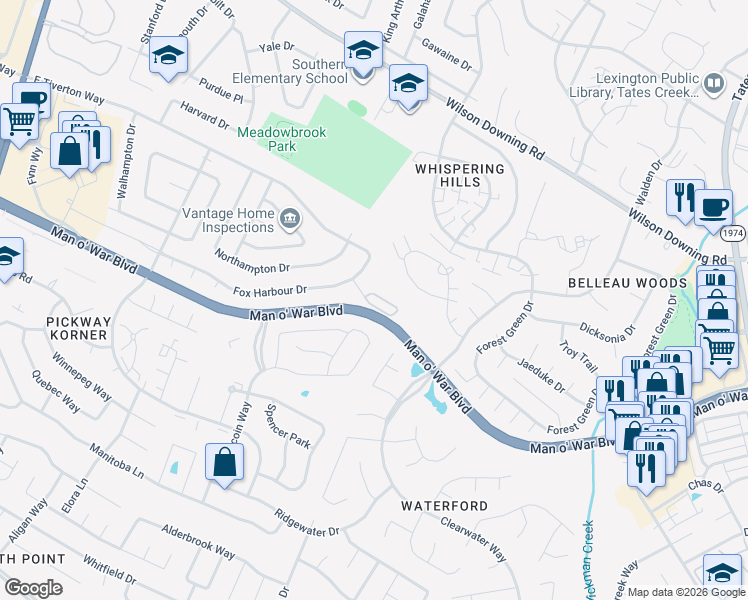 map of restaurants, bars, coffee shops, grocery stores, and more near 3918 Lauren Way in Lexington
