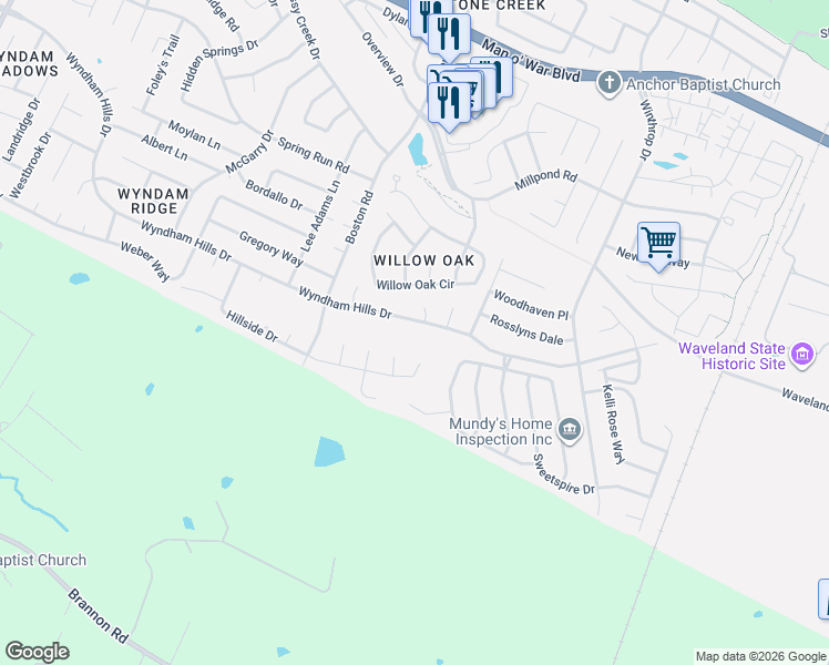 map of restaurants, bars, coffee shops, grocery stores, and more near 838 Wyndham Hills Drive in Lexington
