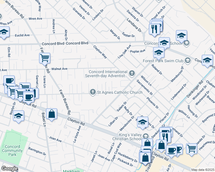 map of restaurants, bars, coffee shops, grocery stores, and more near 4029 Chestnut Avenue in Concord