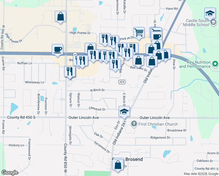 map of restaurants, bars, coffee shops, grocery stores, and more near 8000-8298 County Road 428 S in Newburgh