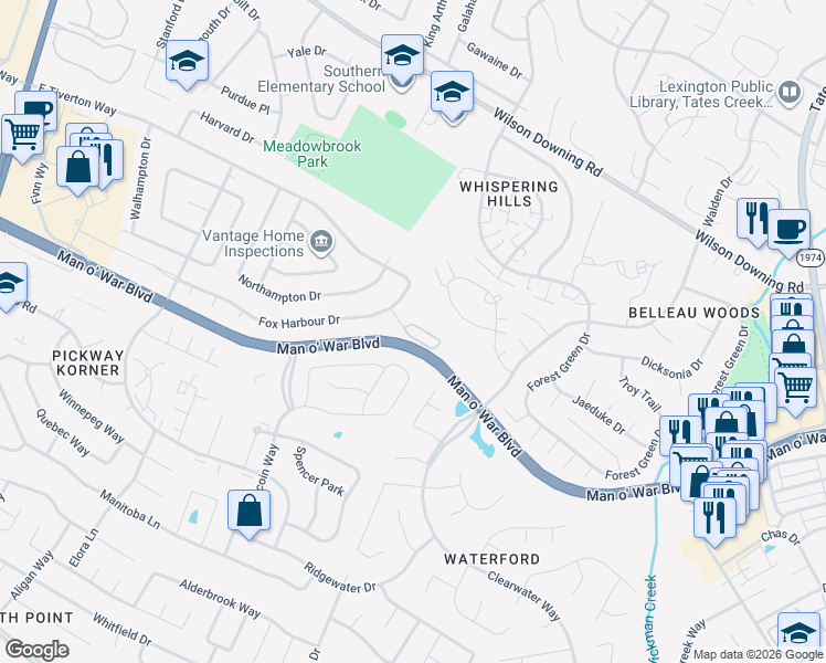 map of restaurants, bars, coffee shops, grocery stores, and more near 3918 Lauren Way in Lexington