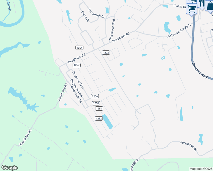 map of restaurants, bars, coffee shops, grocery stores, and more near 429 Tyler Parkway in Shepherdsville