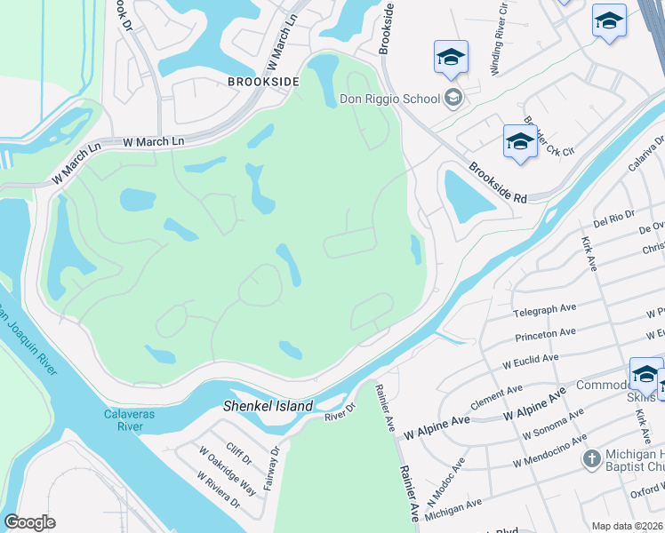 map of restaurants, bars, coffee shops, grocery stores, and more near 3750 Gleneagles Drive in Stockton