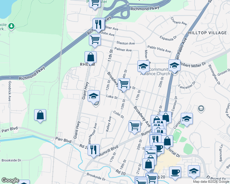 map of restaurants, bars, coffee shops, grocery stores, and more near 2816 13th Street in San Pablo