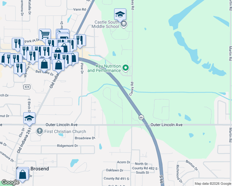 map of restaurants, bars, coffee shops, grocery stores, and more near 4277 Meadowbrook Lane in Newburgh