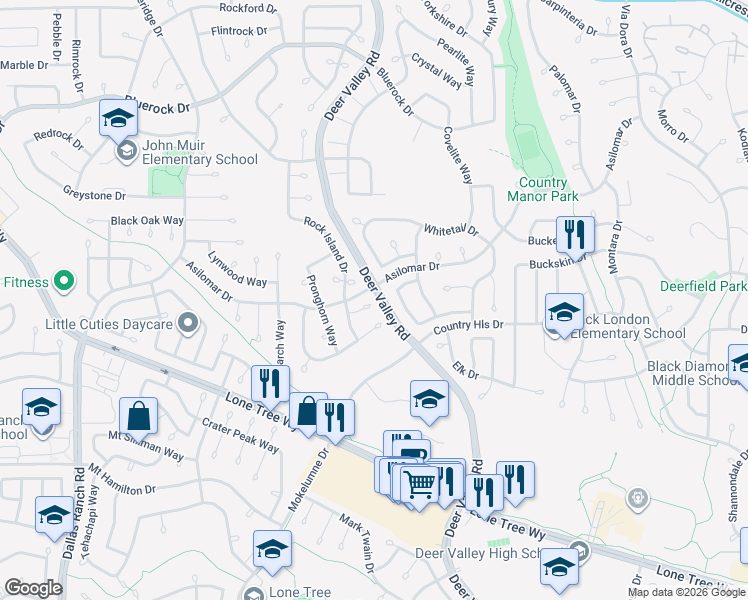 map of restaurants, bars, coffee shops, grocery stores, and more near 2416 Hooftrail Way in Antioch