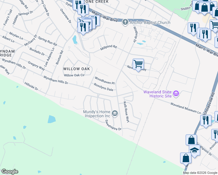 map of restaurants, bars, coffee shops, grocery stores, and more near 732 Rosslyns Dale in Lexington