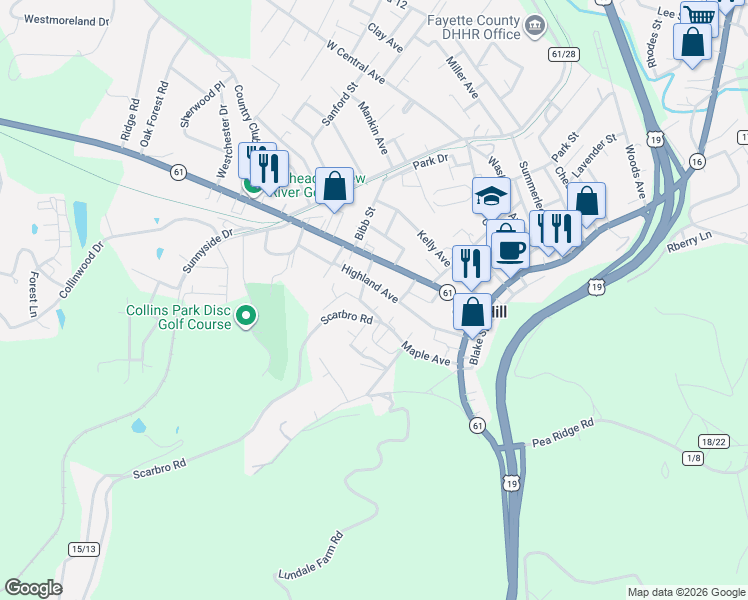 map of restaurants, bars, coffee shops, grocery stores, and more near 5 Wood Hill Court in Oak Hill