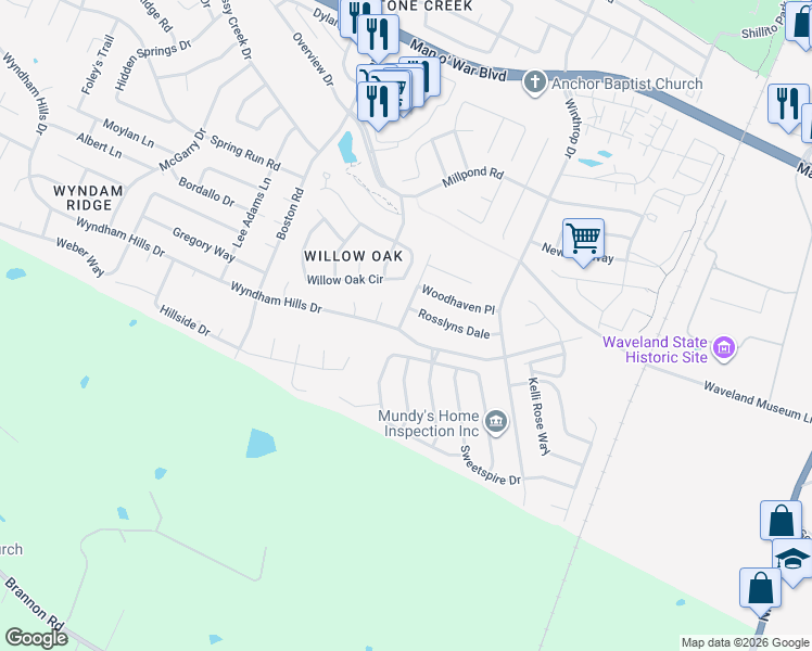 map of restaurants, bars, coffee shops, grocery stores, and more near 765 Wyndham Hills Drive in Lexington