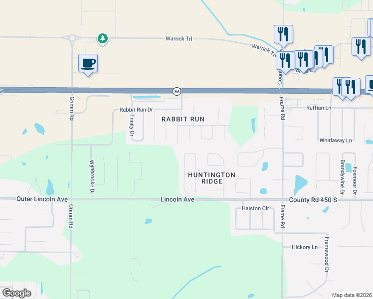 map of restaurants, bars, coffee shops, grocery stores, and more near 4645 Fieldcrest Place Circle in Newburgh