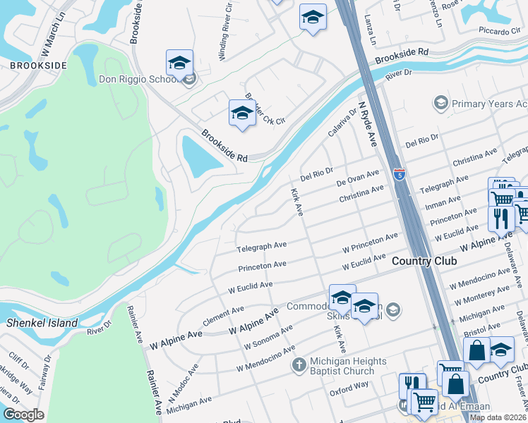 map of restaurants, bars, coffee shops, grocery stores, and more near 3112 De Ovan Avenue in Stockton