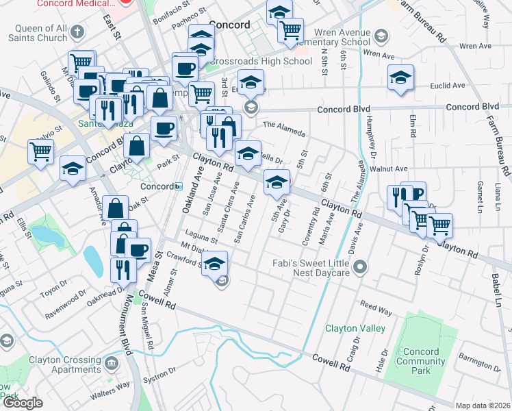 map of restaurants, bars, coffee shops, grocery stores, and more near 2999 Atlantic Street in Concord